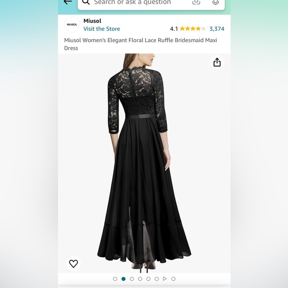 Black formal dress. 3/4 lace sleeves and lace bodice. - Picture 2 of 4